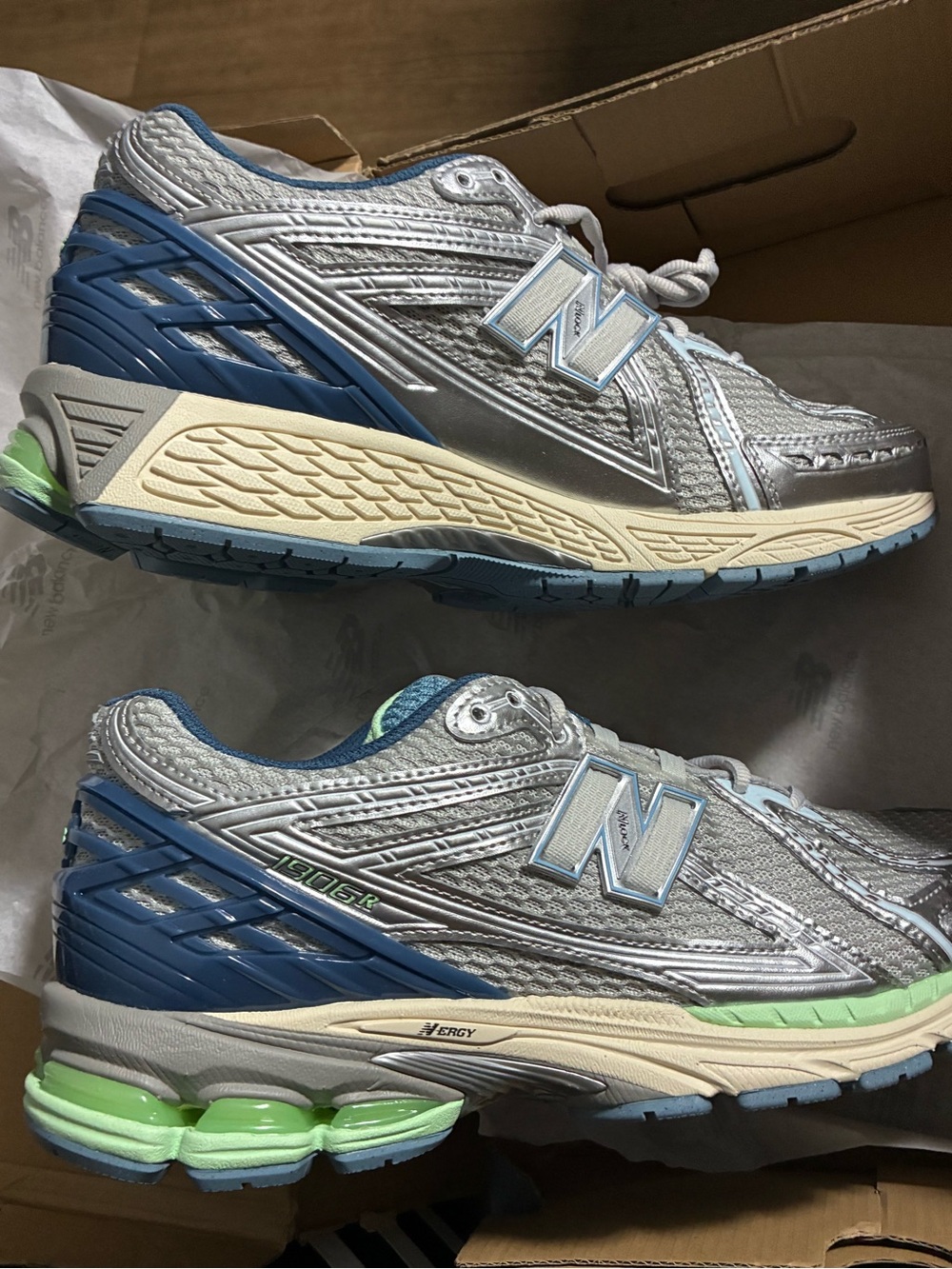 New Balance Silver with Blue and Mint Running Shoes 1906R